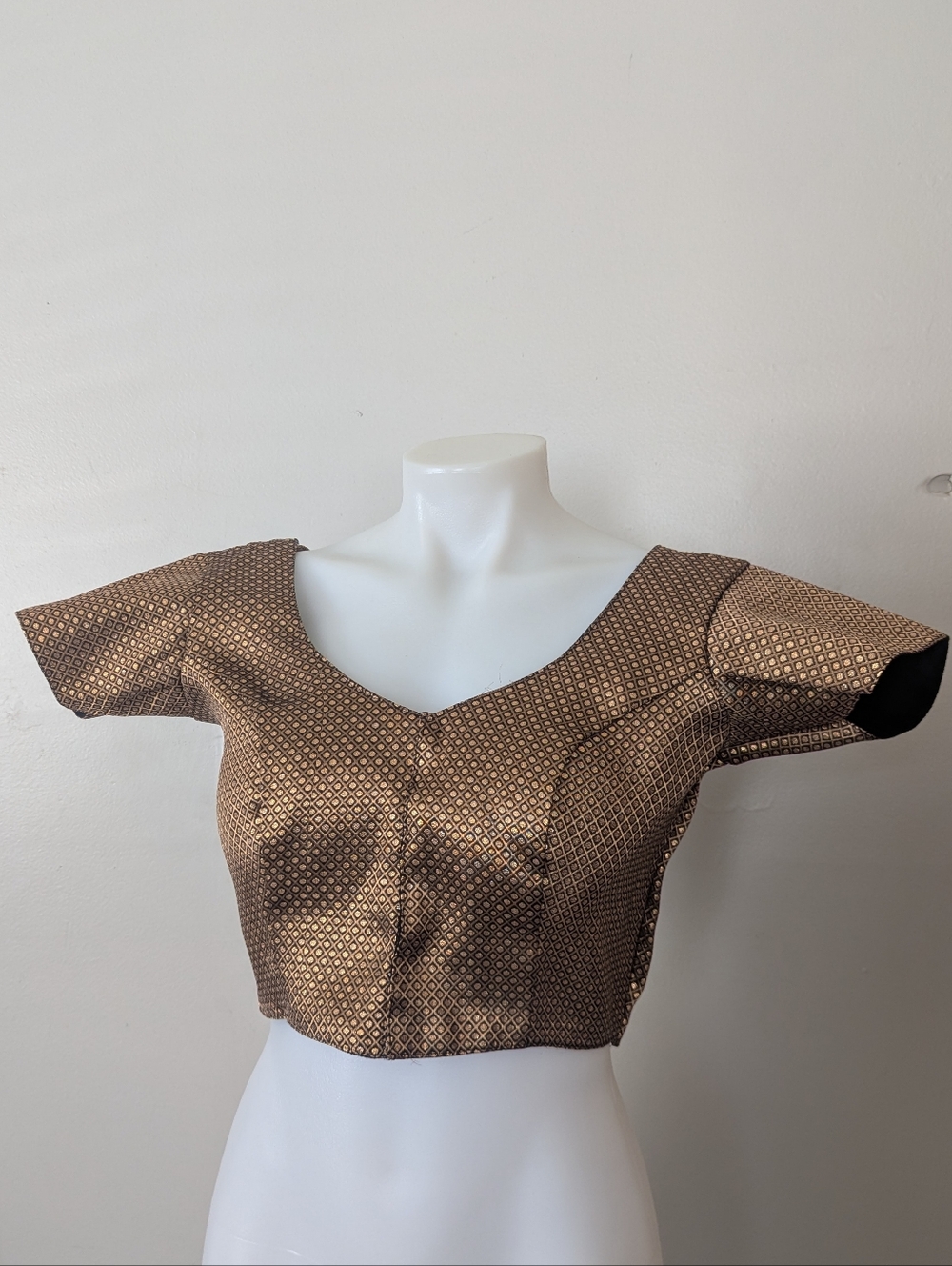 Brown Gold Black Saree Blouse With Front Clasp Closure Tie Back